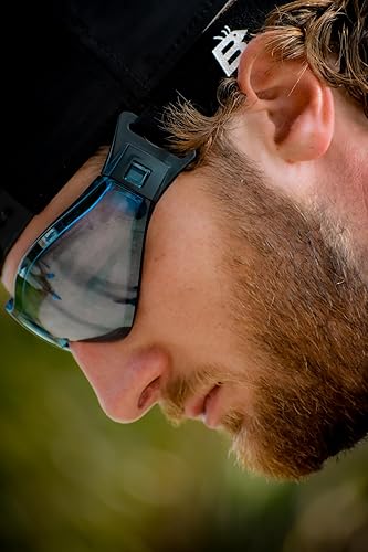 Miniatura 9 de Birdz Gafas Boogie de espuma negra acolchada para motocicleta, esquí, paracaidismo, 2 pares con espejo azul y lentes antiniebla amarillas