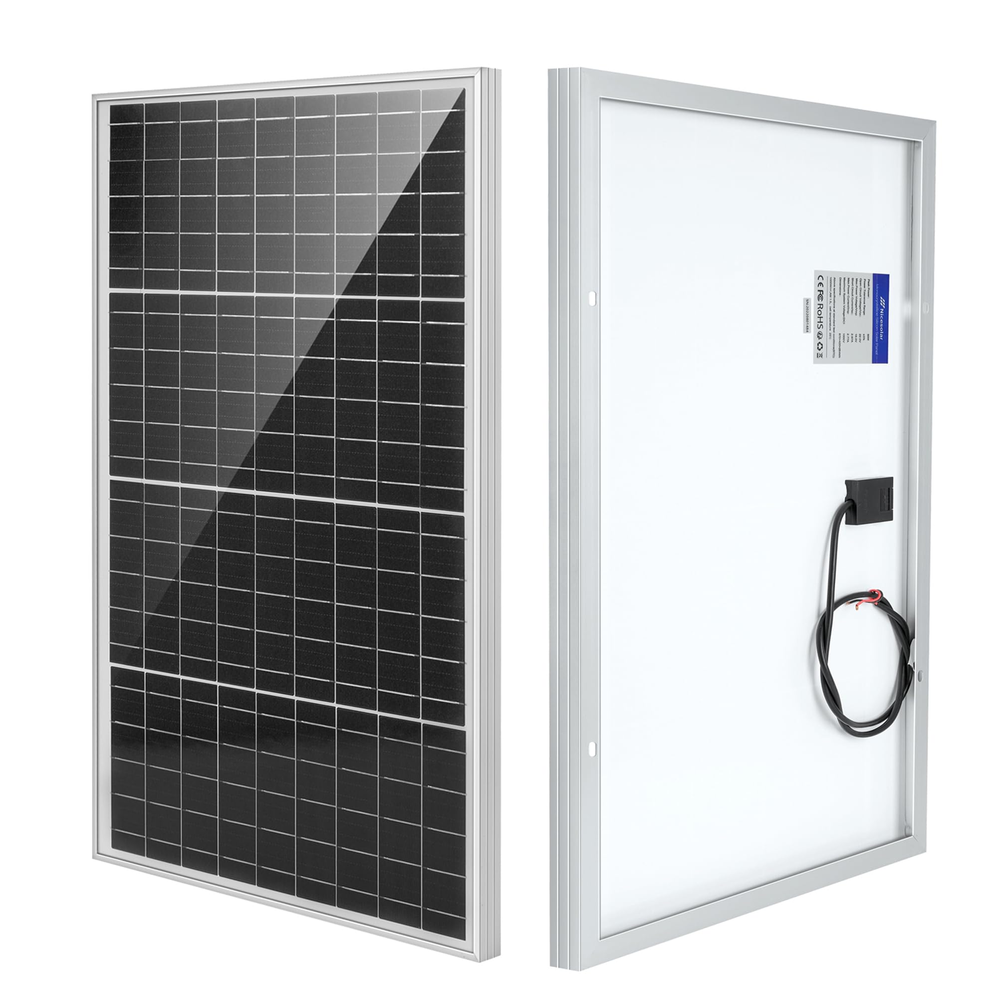 Nicesolar Panneau solaire monocristallin photovoltaïque 50 W pour batteries 12 V