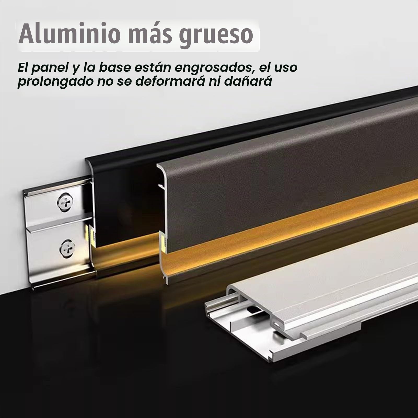 HAIXHX Moldura Iluminacion 10PACK Zócalo o rodapié moderno de aluminio con LED, H 2,35 pulgadas Perfil de zócalo metálico duradero para salón, dormitorio, cocina y comedor(Black)