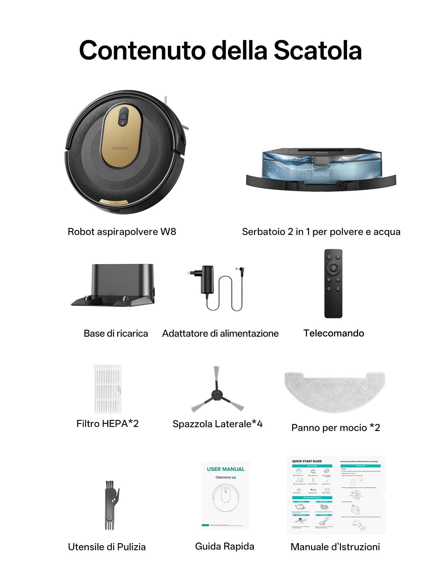Vexilar W8 Robot Aspirapolvere Lavapavimenti 8,000Pa 2,5 Ore, Silenzioso Aspirapolvere Robot Potente per Pavimenti/Tappeti,Controllo Vocale/APP/Telecomando