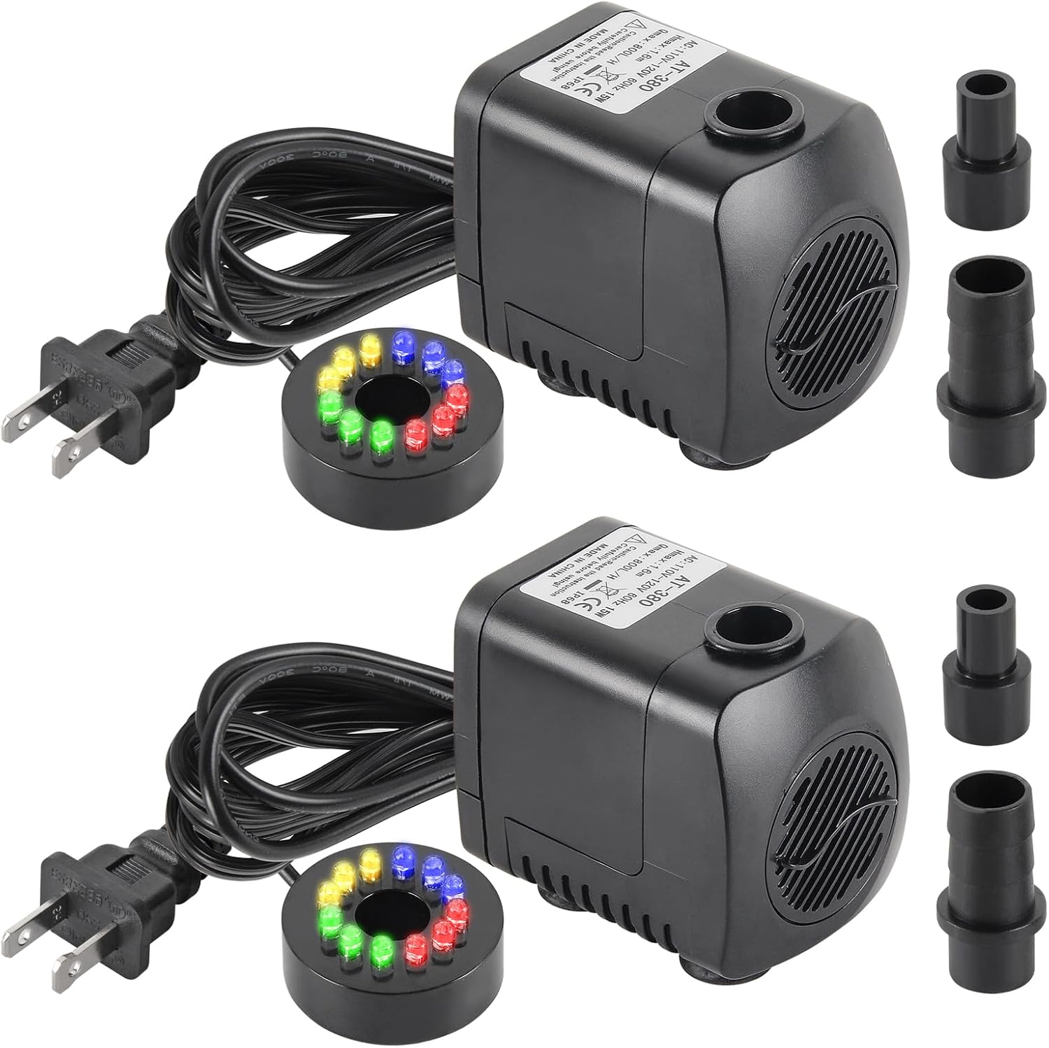 15W 220 GPH Submersible Fountain Pump with LED Light (800L/H), Ultra Quiet Adjustable Water Pump for Water Feature, Hydroponics, Garden, Pond, Aquariums, Fish Tanks, Indoor Outdoor Fountain (1pcs)