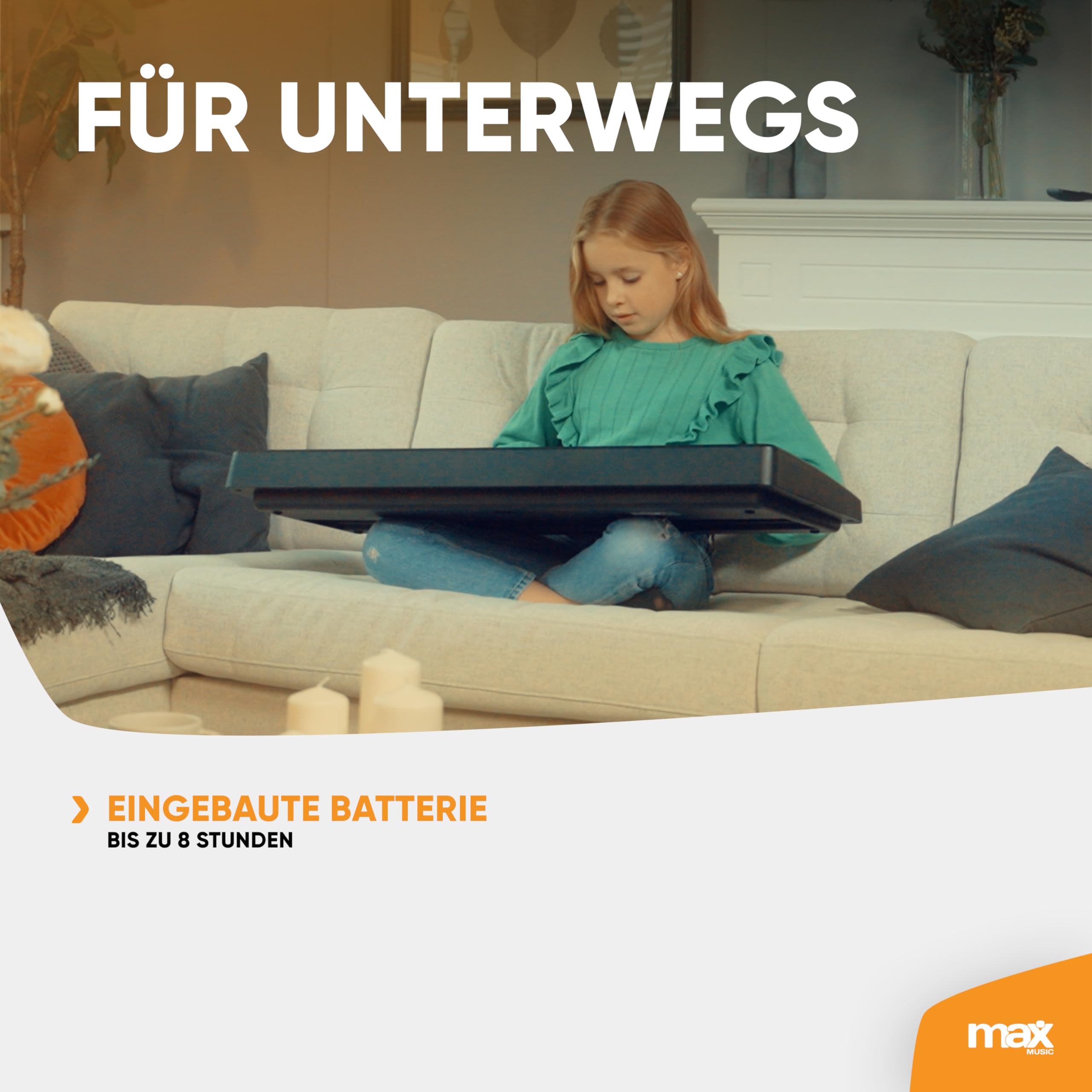 MAX KB15 - Keyboard Piano mit 61 Tasten, E Piano mit Mikrofon und Lautsprecher, LCD Display, 6 Demosongs, Klavier Keyboard für Anfänger, Lern-Funktion, 26 Klangarten, 8 Percussion, USB-C