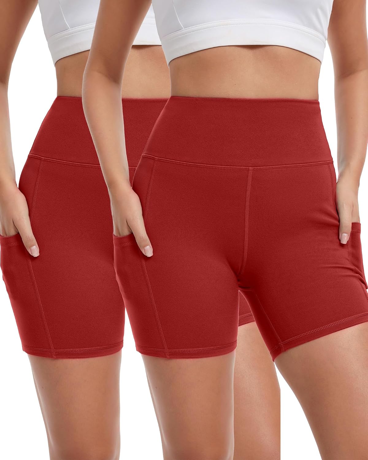 Women's High Waisted Workout Biker Shorts with Pockets,5 inch Stretchy Buttery Soft Running Athletic Gym Yoga Shorts