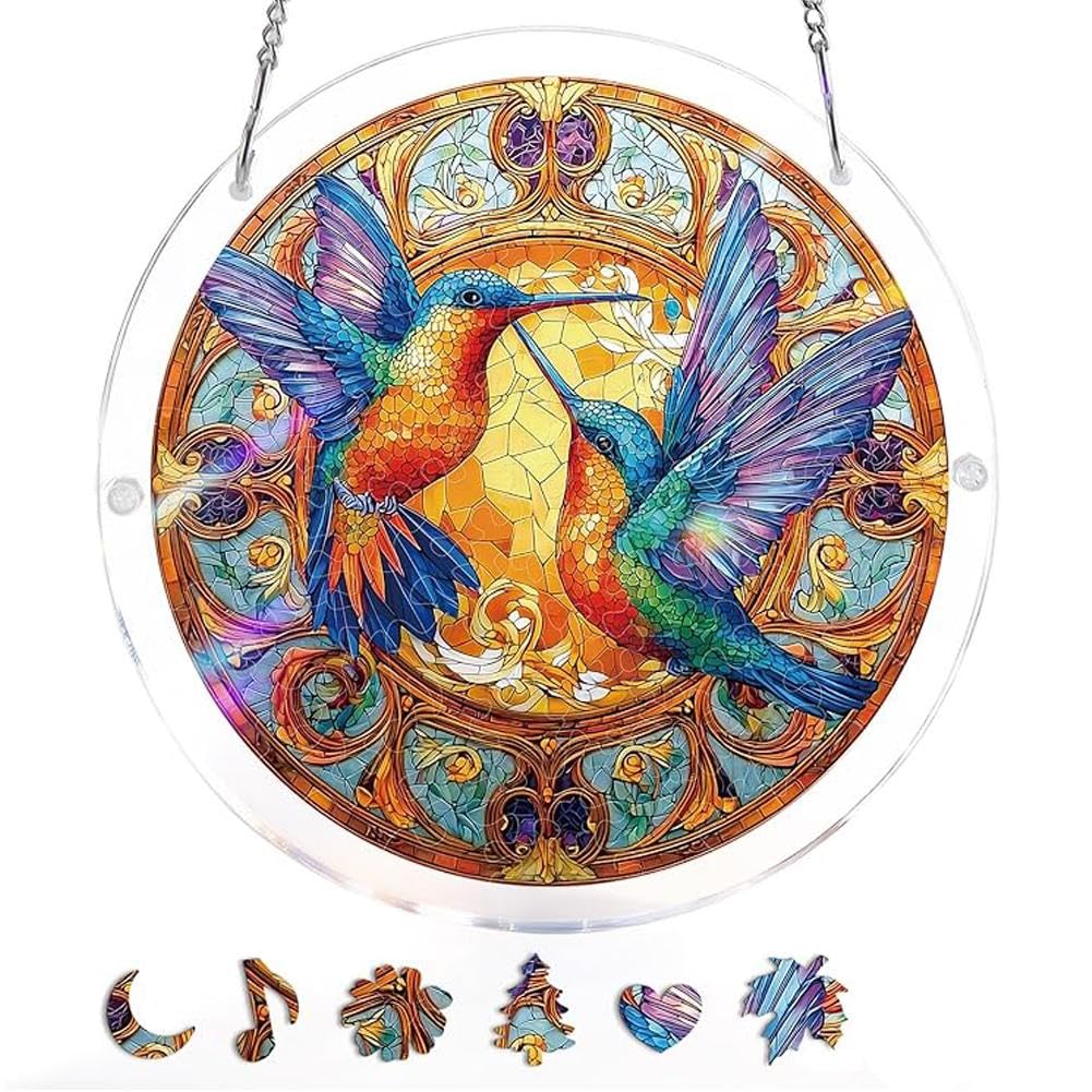 Acrylic Puzzle Suncatcher Window Hanging, 83 Pieces Stained Glass Puzzle Style DIY Sun Catcher Kit for Women Mom Birthday Gift, 7.87 Inch Art Decoration for Home Garden Office Wall Porch Display