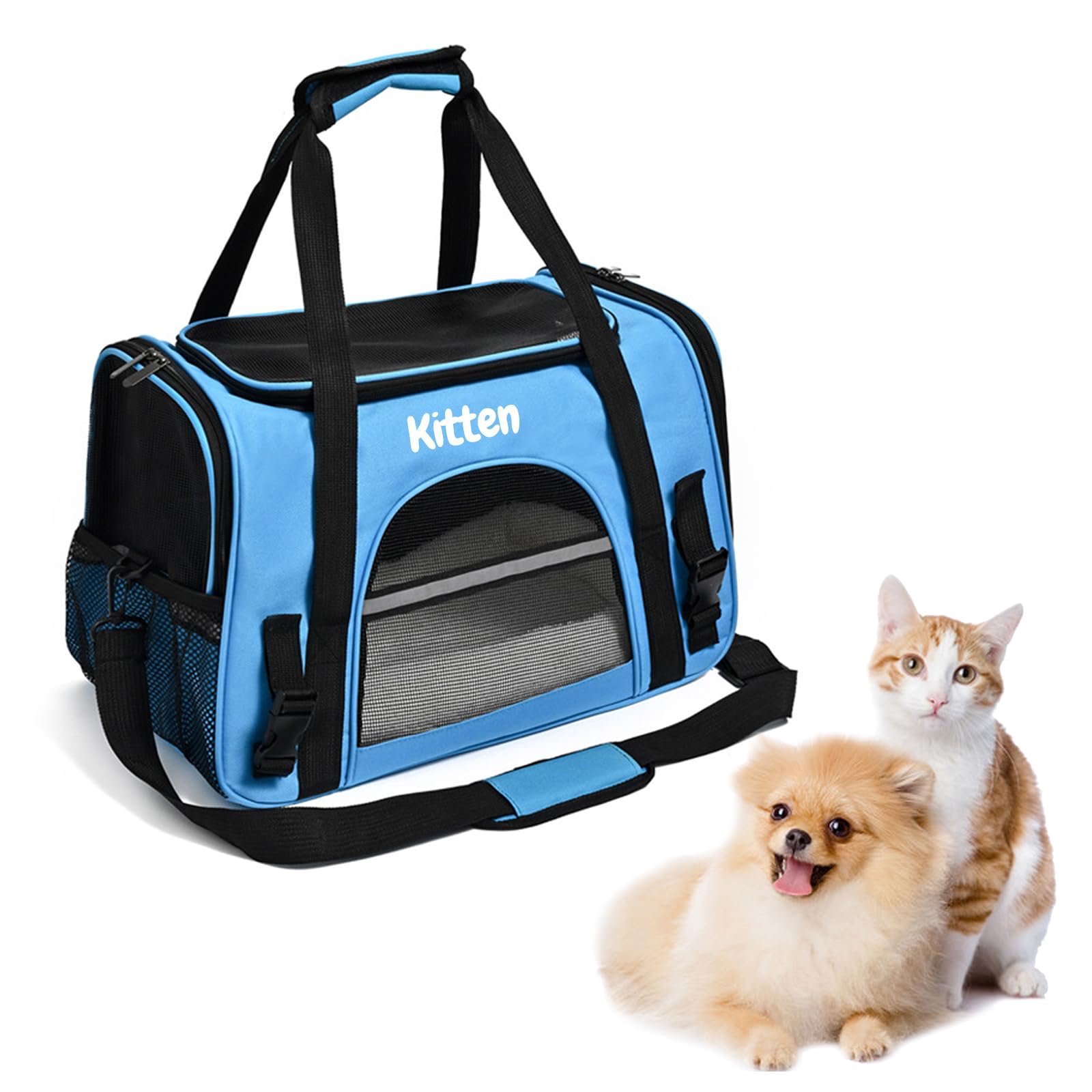 Personalised Cat Carrier with Name Embroidery, Portable Pets Travel Carriers With Shoulder Strap & Removable Mat, Ideal for Dogs, Puppies, Cats, Rabbits (Blue)