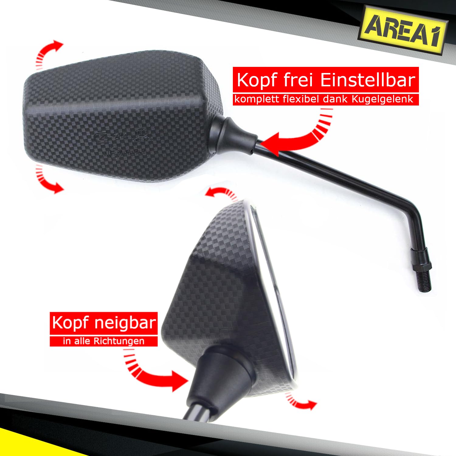 Area1 Moto Juego De Espejos/Marca De Homologacion E / 2xM10 Derecha, 2xM8 Derecha, 1xM10 Izquierda, 1xM8 Izquierda/se Adapta A Adventure 1090, R, 1190 ,R, 1050, 990, 990R, 950 (V54