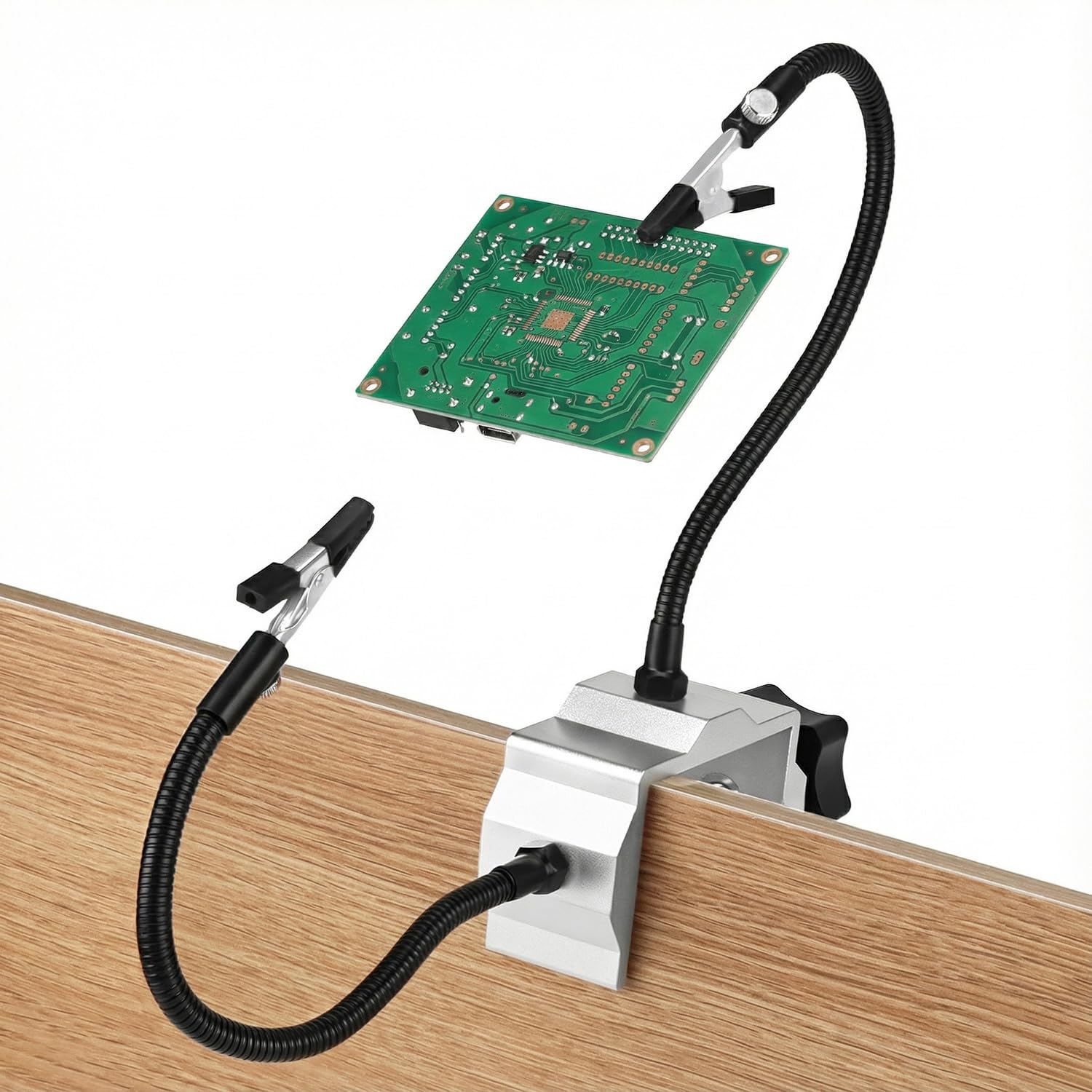 QWORK® Herramienta de Soldadura de Terceras Manos, Soporte de Soldadura con Base de Abrazadera de Mesa y 24cm Brazos Flexibles para Reparación de Artículos Rlectrónicos y Joyas