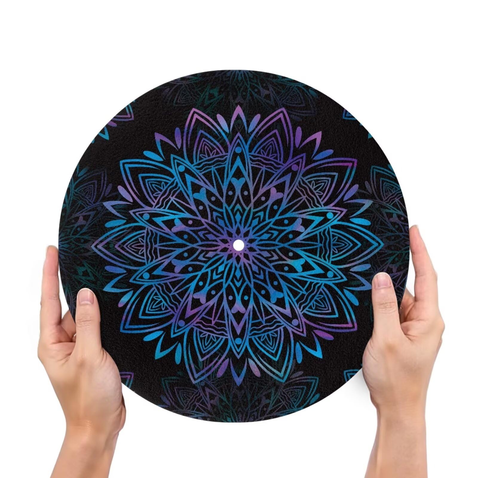 Tappetino per giradischi mandala, motivo fiore di loto, antistatico e antivibrazione, 30,5 cm, in feltro, supporto sonoro, antistatico, in vinile, accessori