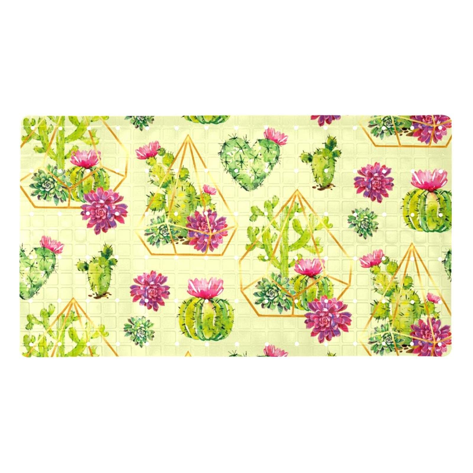 Tapis de baignoire lavable en machine antidérapant à motif floral géométrique