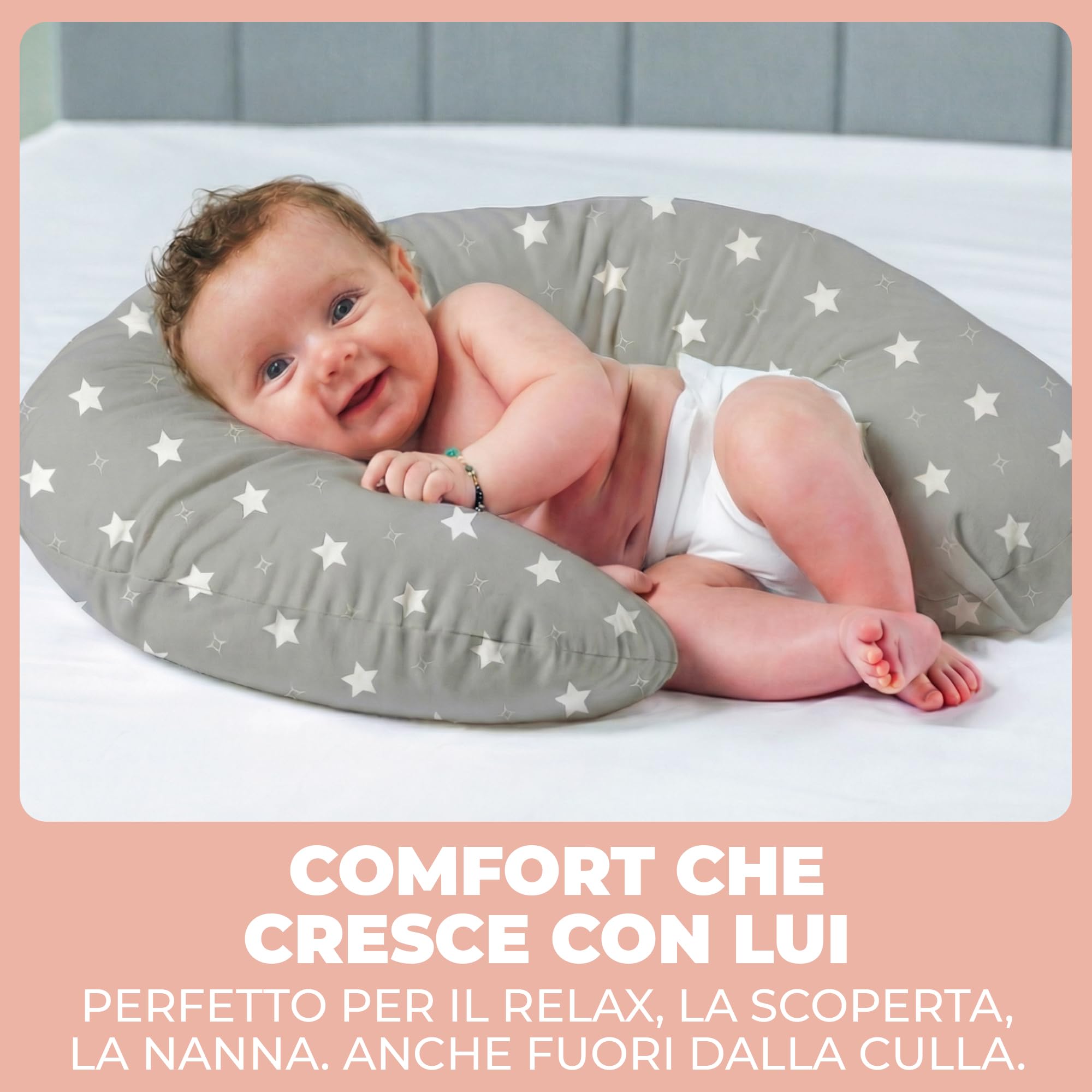 Cuscino Allattamento e Gravidanza Ciambella Allattamento Neonato con Federa in 100% Cotone e Morbido Riempimento Supporto Ergonomico alla Schiena Idea Regalo per Neo Mamme Accessorio Premaman Lavabile