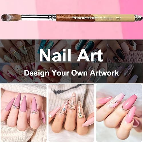 Miniatura 6 de PCUORLEORS Cepillo de uñas acrílico Kolinsky con pelo de visón 100% puro y mano de madera, cepillo redondo de gel para aplicación acrílica, tamaño #