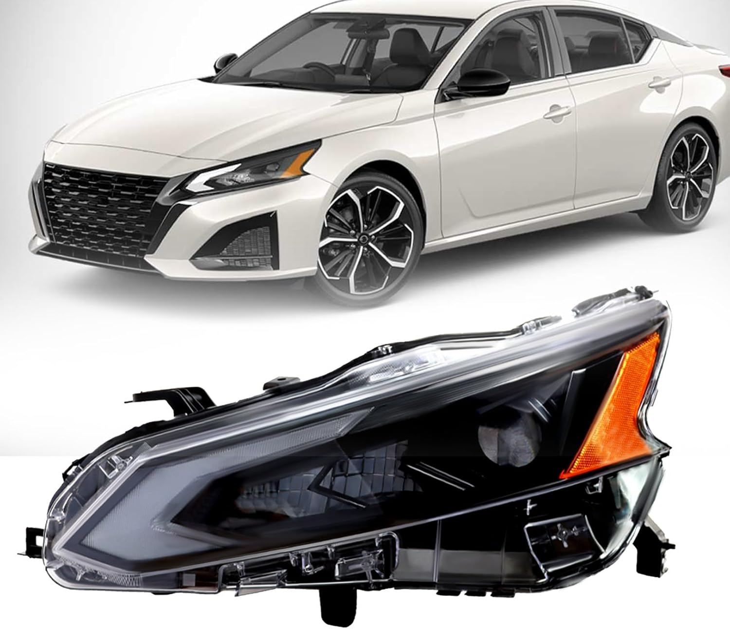 Left Headlight Assembly w/DRL Compatible with Altima SV/S/SR/SL/Platinum 2023-2024 Projector Headlamp Driver Side Black Housing Clear Lens 260609HF0C