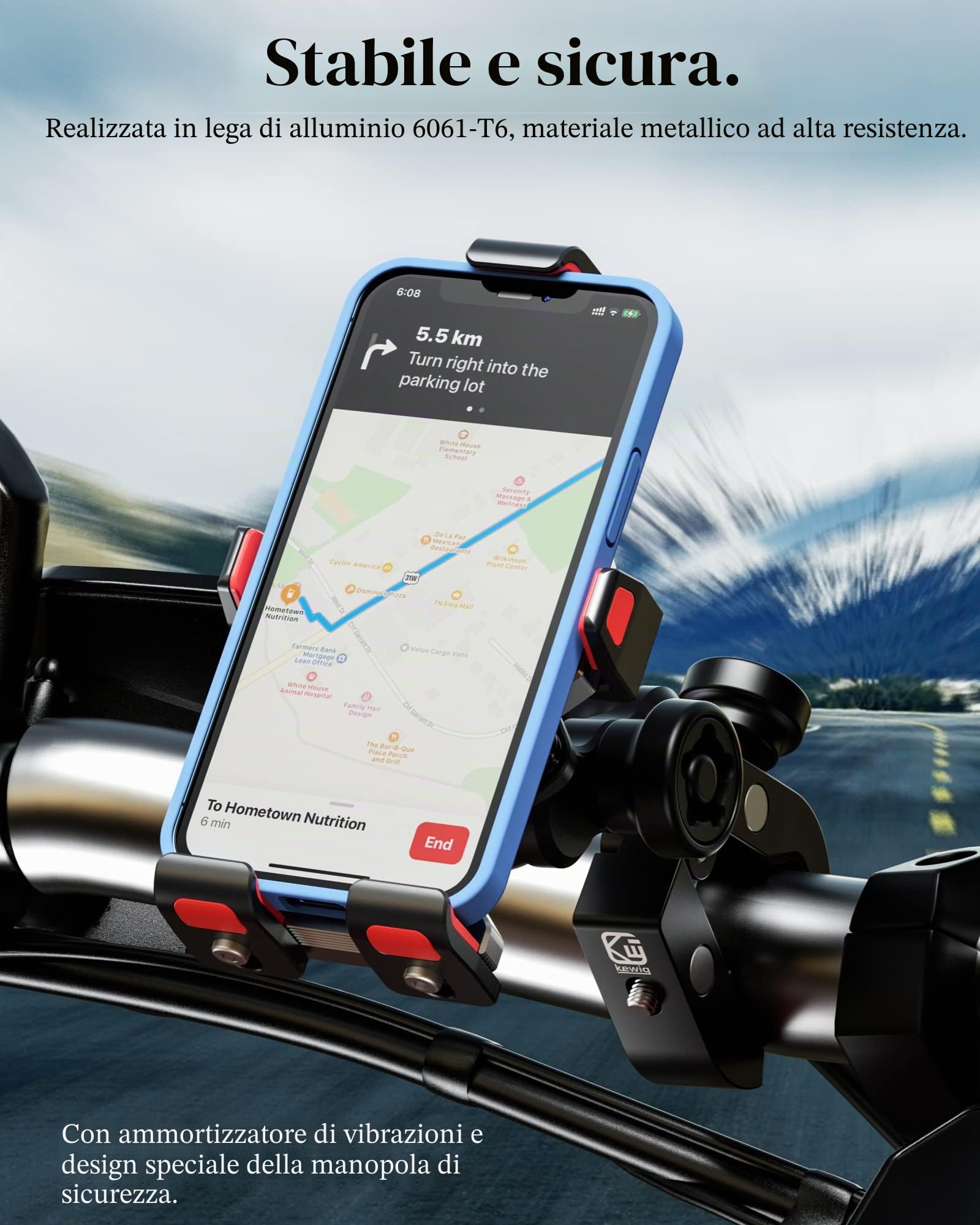 BRCOVAN Lega Alluminio Supporto Telefono Motociclo con Smorzatore Vibrazioni, Metallo Manubrio Porta Telefono per Moto Bici Scooter ATV UTV per 4.7''-7.2'' Smartphone