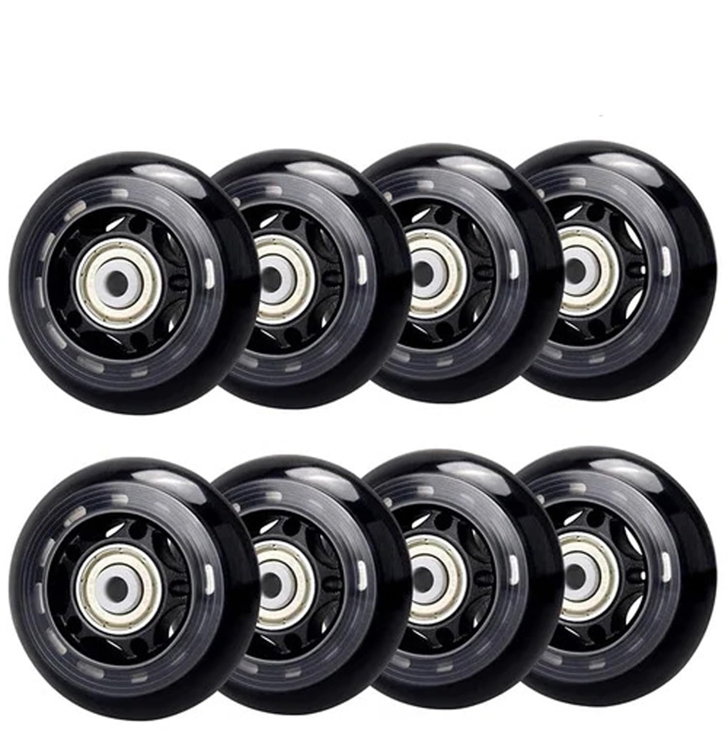 Optimus® 70mm Roller Blade Inline Skate Wheels Polyurethane (PU) 82A Hardness ABEC 9 Bearings Black Pack of 8 - BB
