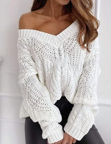 Miniatura 5 de Sexy V Neck Sweaters for Women Jacquard Knit Jumper Tops Casual Trendy Fall Pullover Loose Batwing Sleeve Blouse