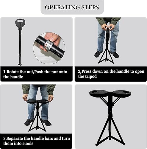 Miniatura 7 de Bastón portátil XXL con asiento, ajustable de 34 a 37 pulgadas, plegable, ligero, de aluminio, antideslizante, para hombres y mujeres, bastón de 550