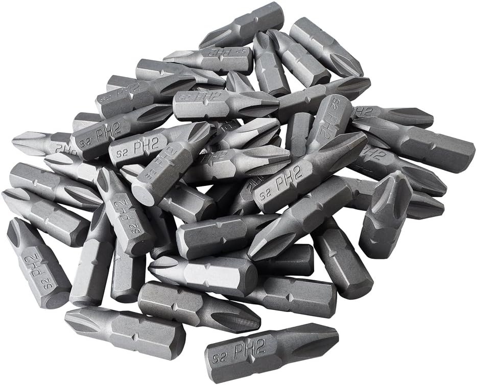 ToolPro Phillips Head Bits - 50 Pieces in Interlocking Storage Box for Quick Dispensing, Professional Drywall & Construction Driver Bit Set (#2 Phillips)