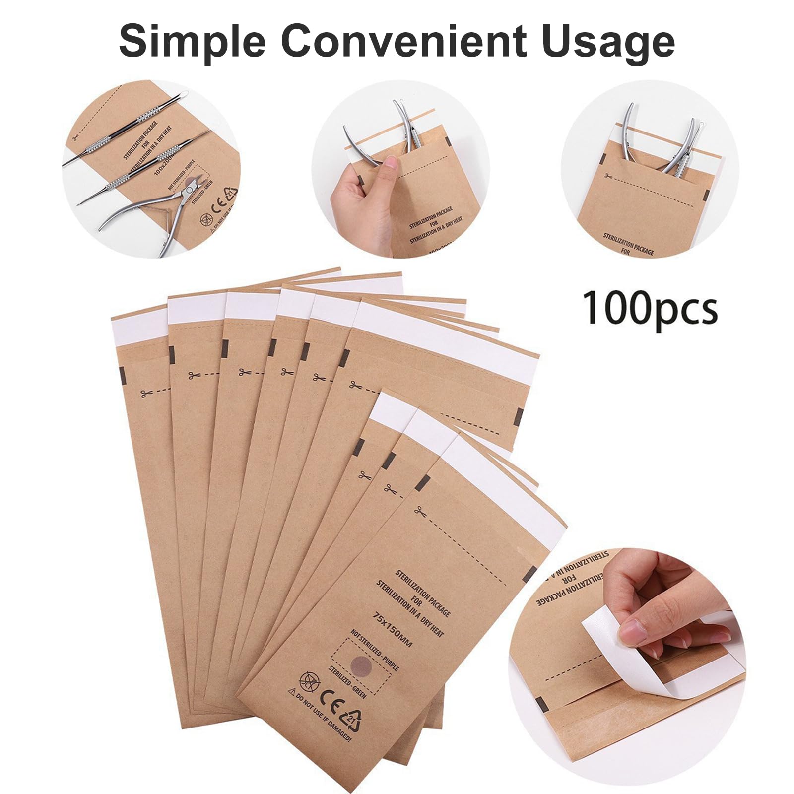100 Pezzi Buste per Sterilizzazione, 75 x 150mm Buste Sterilizzazione Estetista, Autosigillanti per Cosmetica e Strumenti per Unghie