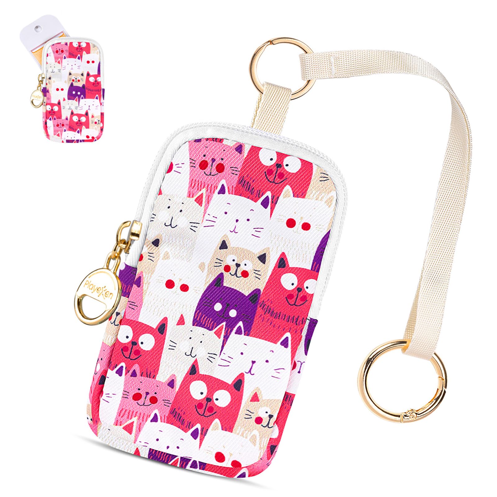 Playexen Hand Sanitizer Spray Case Compatible with T0uch-land, Hand Sanitizer Holder Bag with Ring Buckle & Wrist Strap, Cute Zippered Pouch for Glow Mist and Power Mist (Pink Cats)