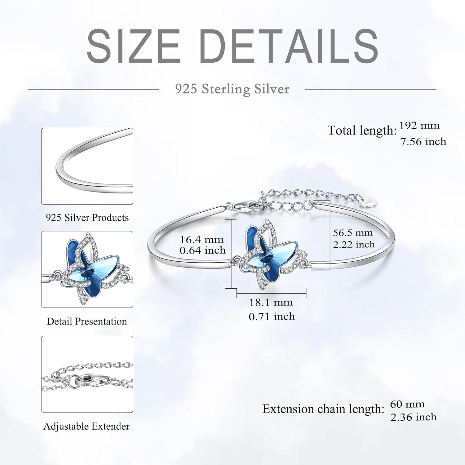 POPLYKE Butterfly/Dolphin/Leaf Bracelet 925 Sterling Silver Crystal Bracelet Jewelery for Women - Image 2