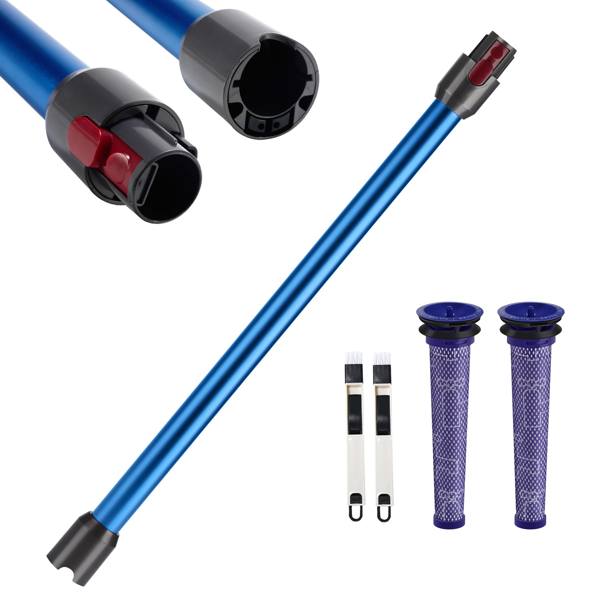 Tube d'Extension Télescopique Dyson Compatible V7 V8 V10 V11 V15 - Avec 2 Filtres et Deux Brosses 2-en-1 - Bleu