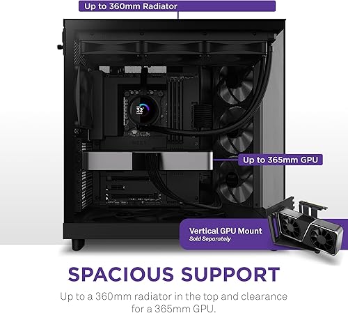 Miniatura 8 de NZXT H6 Flow CC-H61FB-01 Carcasa compacta de doble cámara de torre media con flujo de aire Paneles de vidrio panorámicos Paneles de flujo