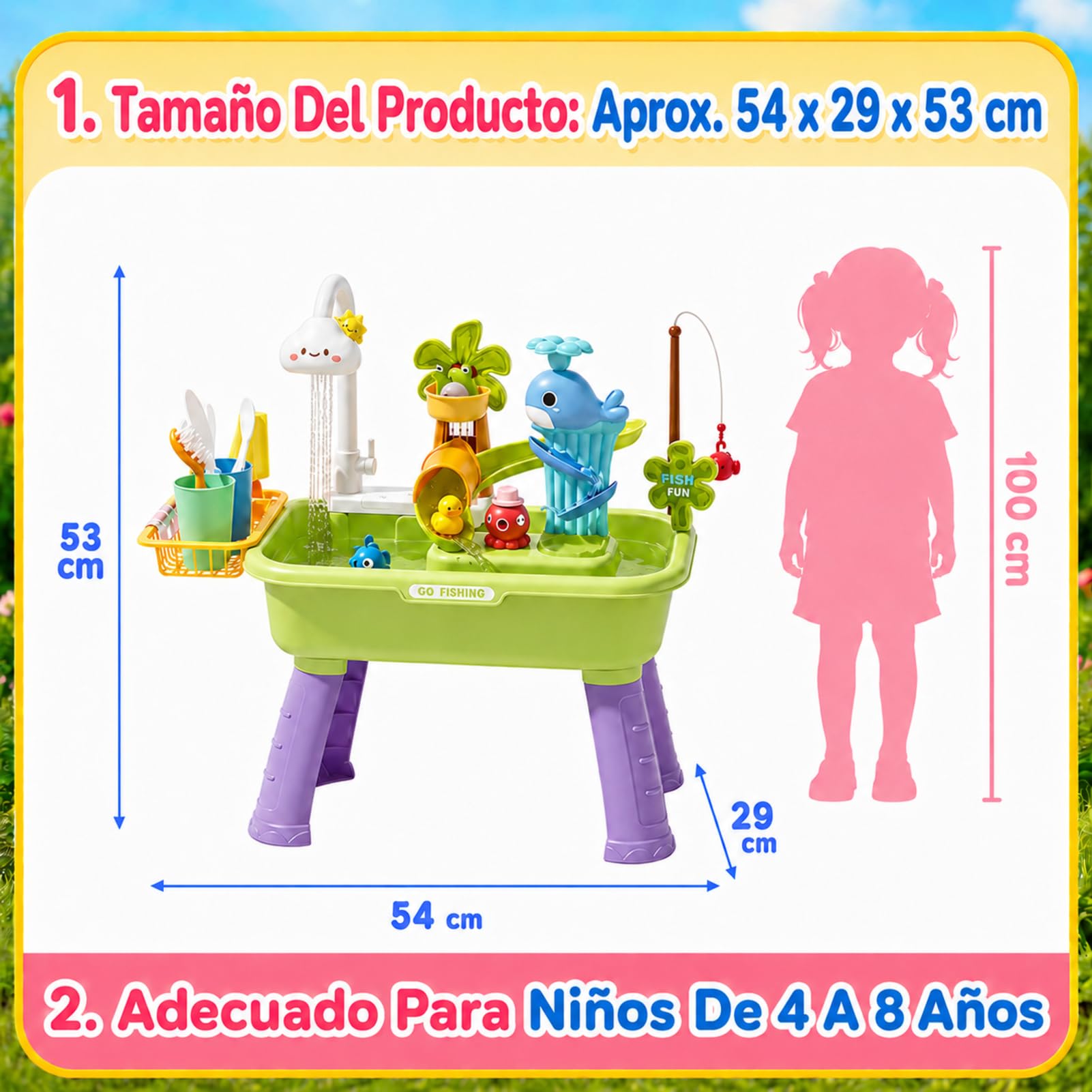 Mesa De Agua para Niños 4 En 1 Fregadero Infantil con Flujo Continuo Educativo