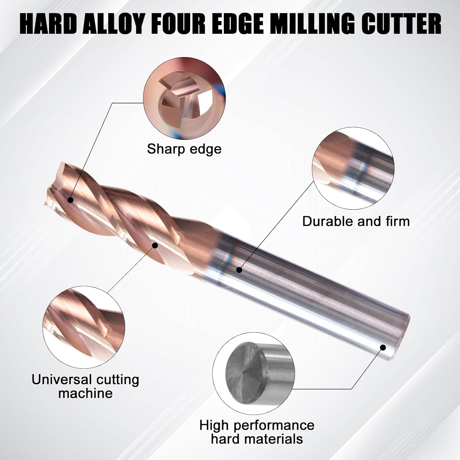 NZ 3 Flute 1/2" Square End Mill with TiSiN Coating, Milling Cutter HRC55 for Machining Aluminum and Copper