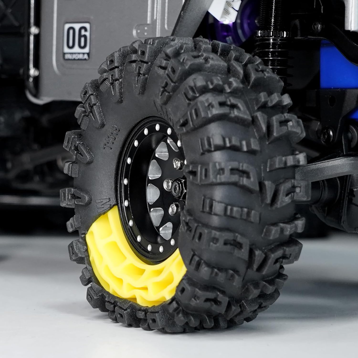 INJORA 1.3 Silicone Rubber Inserts and Swamp Claw Tires for TRX4M SCX24 1/18 1/24 RC Crawler Car Upgrade(Yellow)
