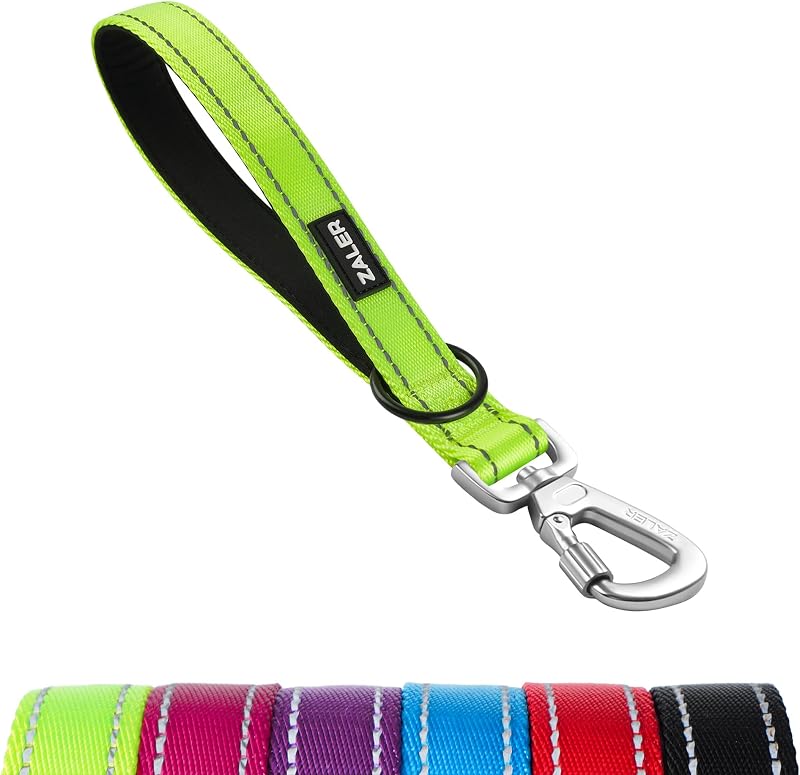 Guia curta para cães ZALER em nylon refletivo com alça acolchoada e mosquetão com trava, 30,48 cm, Verde