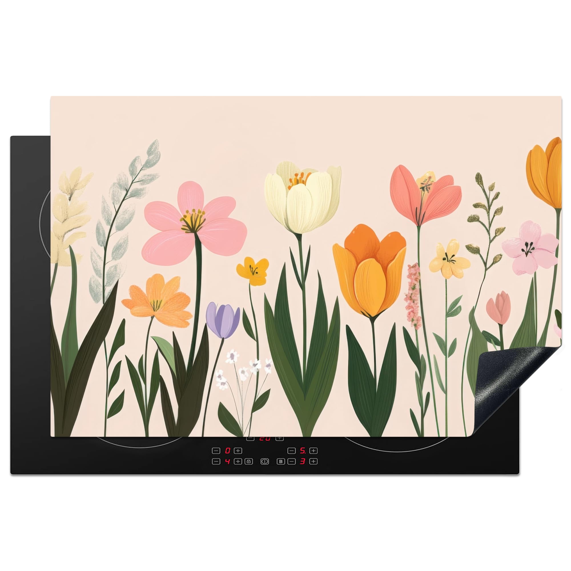 KitchenYeah© Induction Hob Protector Mat 20.3"x29.9" / 76x51.5 cm Cooker Top Protectors Cover Ceramic Covers Electric Hobs Vinyl Pastel Shades - Flowers - Illustration — image 1