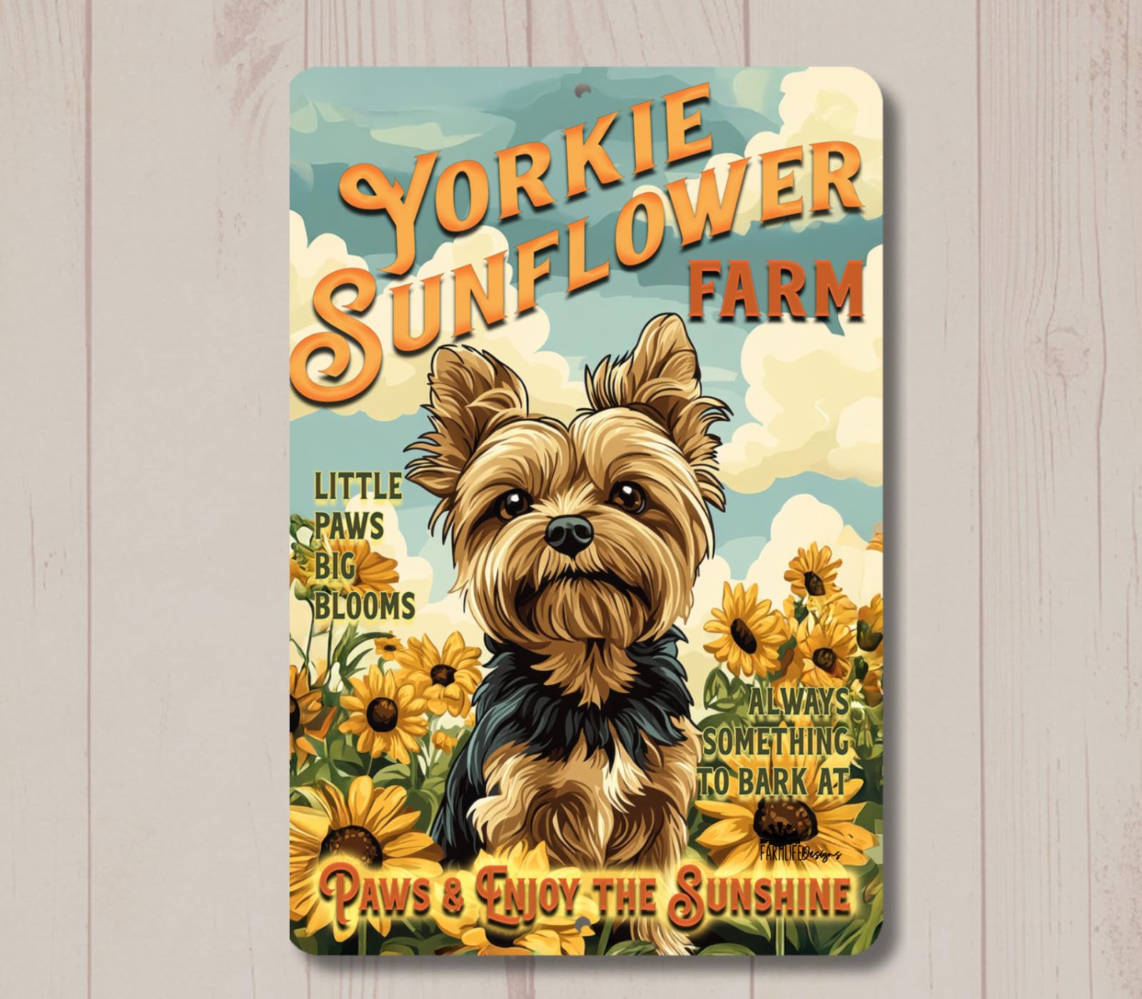 Yorkie Sunflower Farm sign wall art yorkshire terrier dog funny metal tin decor home decor