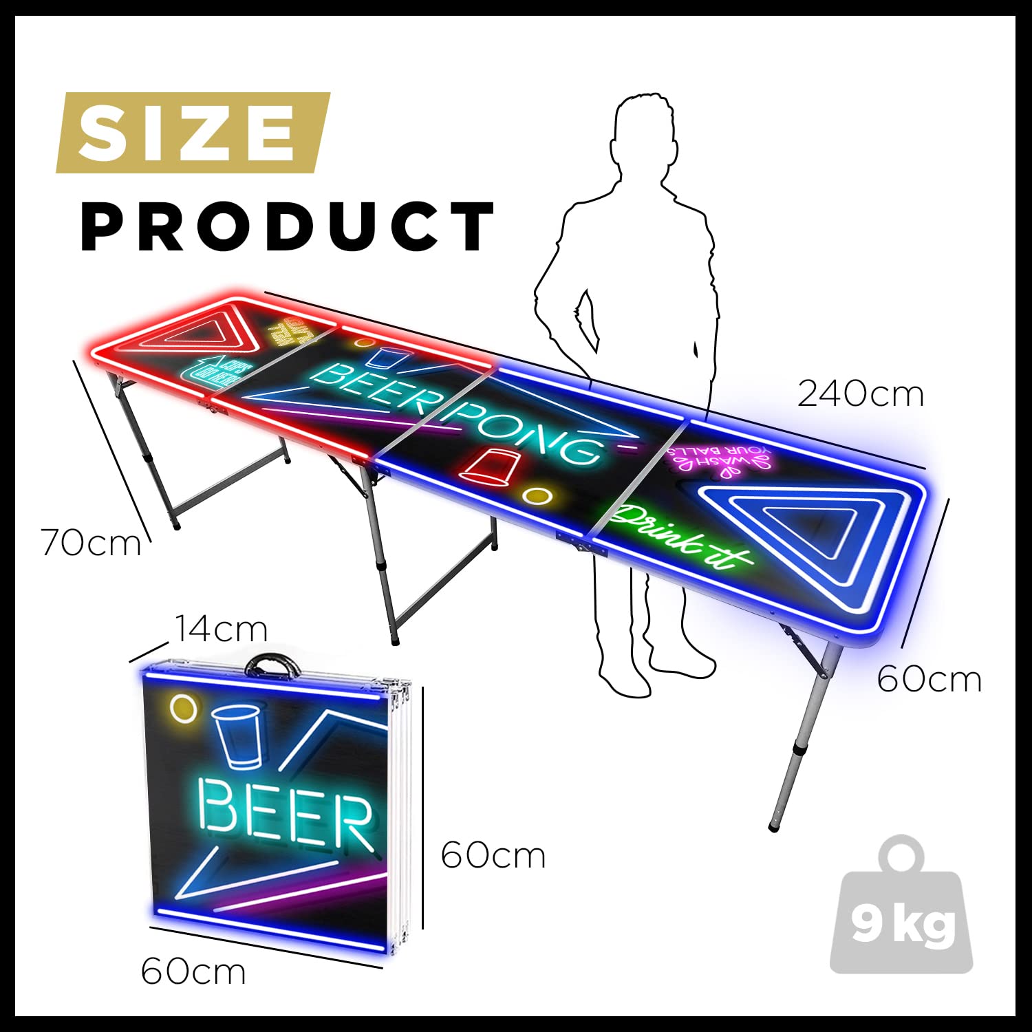 Tavolo da Beer Pong® Ufficiale con Luce a LED | Spotlight | Birra Pong | Taglie Ufficiali della Competizione | Gioco Serale e aperitivo | Gioco da Bere | OriginalCup®