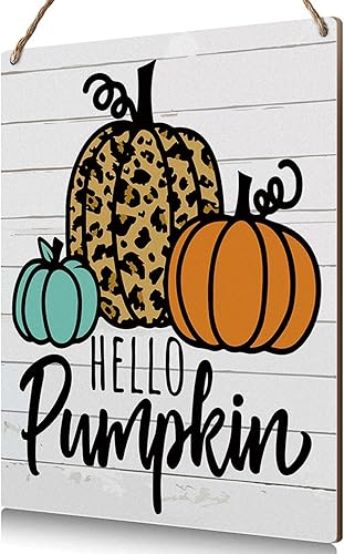 Letrero de otoño con texto en inglés Hello Pumpkin (Hello Pumpkin) para decoración de pared de madera rústica, citas divertidas de otoño para el