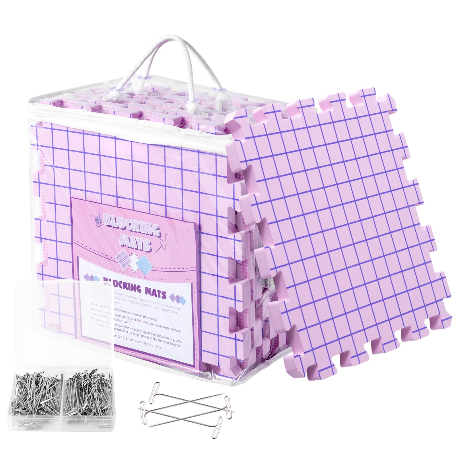 Tatiwoo Blocking Mats for Knitting, Pack Extra Thick Blocking Board Mat  for Crocheting with 150 T-Pins, Block Crochet Standard Mat Set for