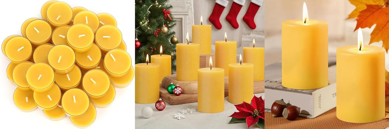 Natural Beeswax Pillar Candle+Beeswax Tealight Candles
