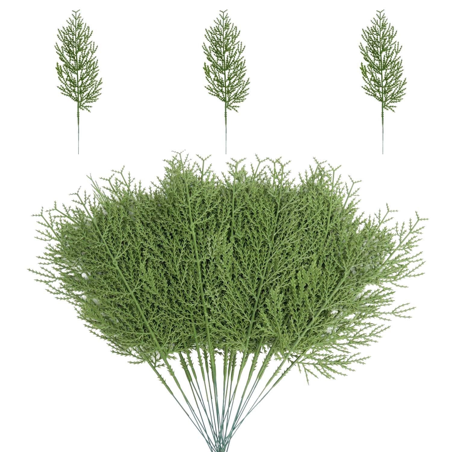 30 Pcs Artificial Pine Branches, Christmas Greenery Stems Picks, Artificial Cedar Branches Stems Faux Evergreen Branches for DIY Garland Wreath Christmas Crafts and Decorating