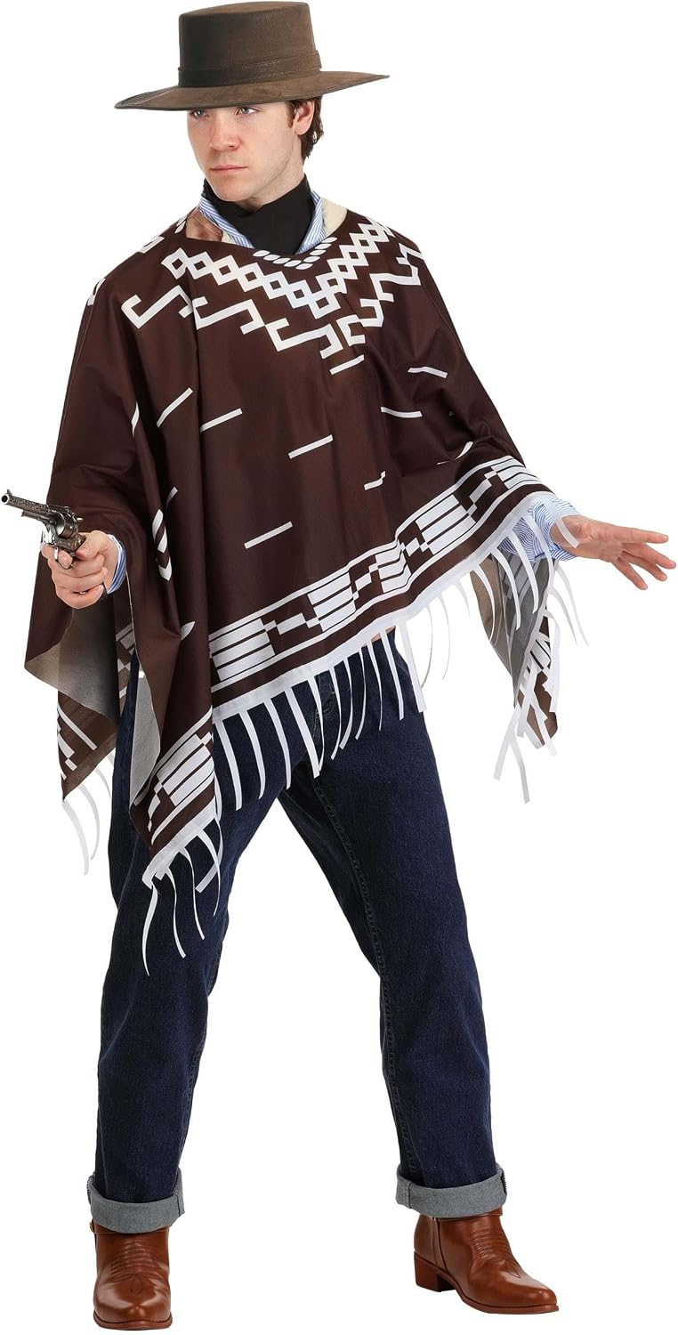 Men's Western Gunman Costume - Includes Poncho, Shirt, Vest & Scarf for Cowboy Cosplay & Spaghetti Western Outfits