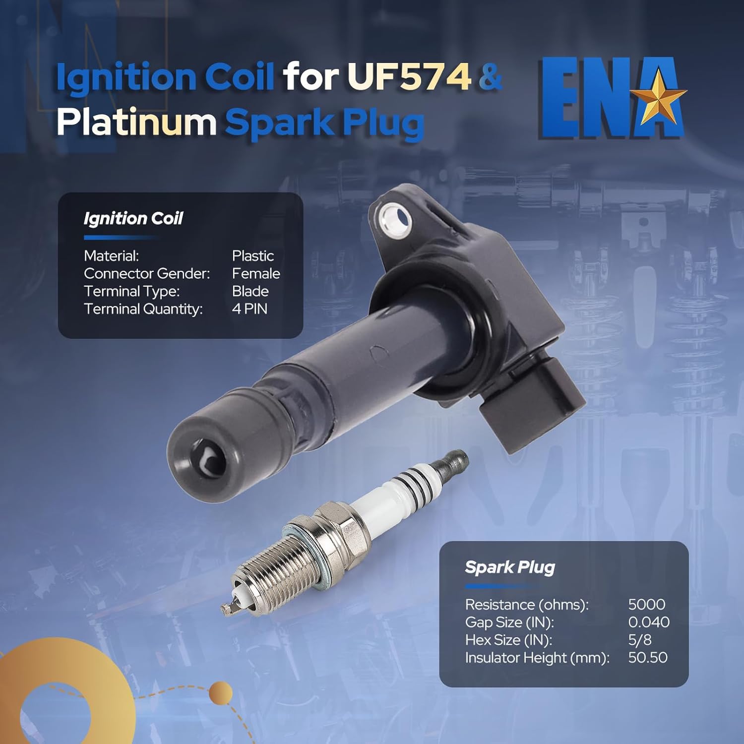 ENA Set of 8 Ignition Coil Pack and Platinum Spark Plug Compatible with Volvo 2007 2008 2009 2010 S80 4.4L 2005 2006 2007 2008 2009 2010 2011 Volvo SC90 V8 4.4L Replacement for UF574 4504