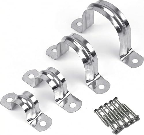 Miniatura 10 de 20 piezas de abrazaderas de conducto de acero inoxidable de 2 pulgadas, abrazadera de tubo en U de 2 agujeros, abrazadera en U de metal para correa