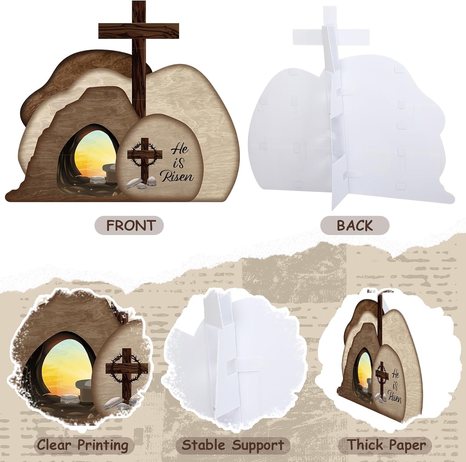 Geyoga 59.1'' x 52.2'' Easter Empty Tomb PVC Scene Set He is Risen Resurrection Display with Crosses on Top of Rock Signs Religious Resurrection Props for Jesus Sunday Decor