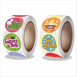 Classroom Reward Stickers for Teachers, 16 Fun Designs, 1000Pcs Praise Motivational Stickers, Classwork Award Stickers, Teacher Supplies for Kids Students School (1 Inch,2 Rolls,Cartoon Style)