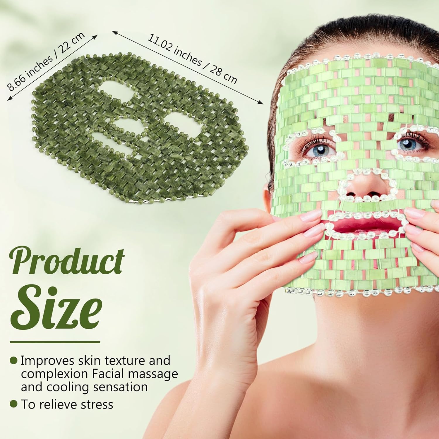 Geiserailie 2 Pcs Jade Facial Mask Natural Jade Sleep Mask Facial Eye Cooling Stone Massage Tools for Puffy Eyes Dark Circles Gift