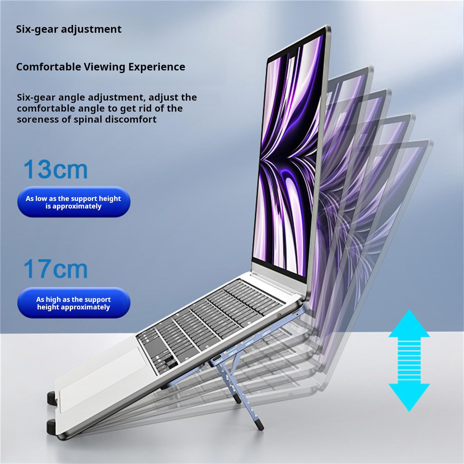 Soporte delgado para ordenador portátil con puertos USB 3.0 y