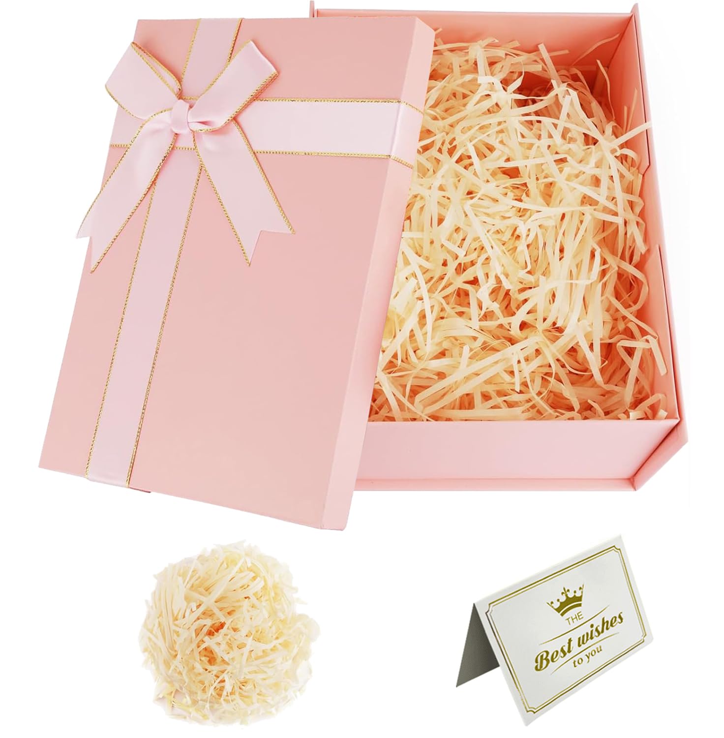 Pink Gift Box for Presents, 22x16x8.5cm Gift Box with Lids Silk Ribbon & Greeting Card, Specially Designed for Valentines Day Presents Birthdays, Holidays, Anniversaries Gift