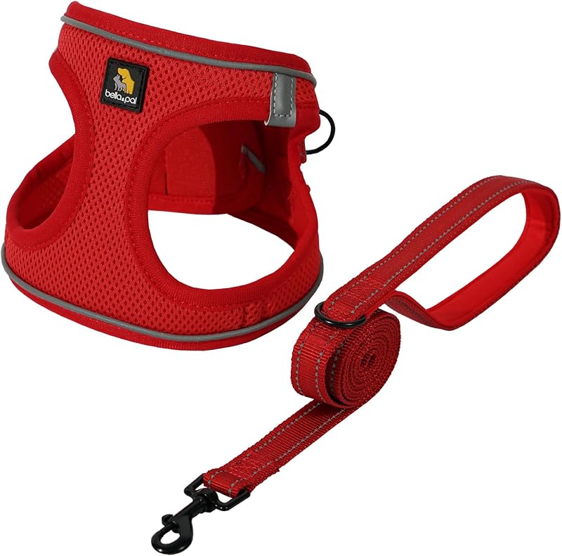 Peitoral Vest Step-in para Filhotes com Guia e Faixa Refletiva BELLA & PAL Vermelho Tamanho S