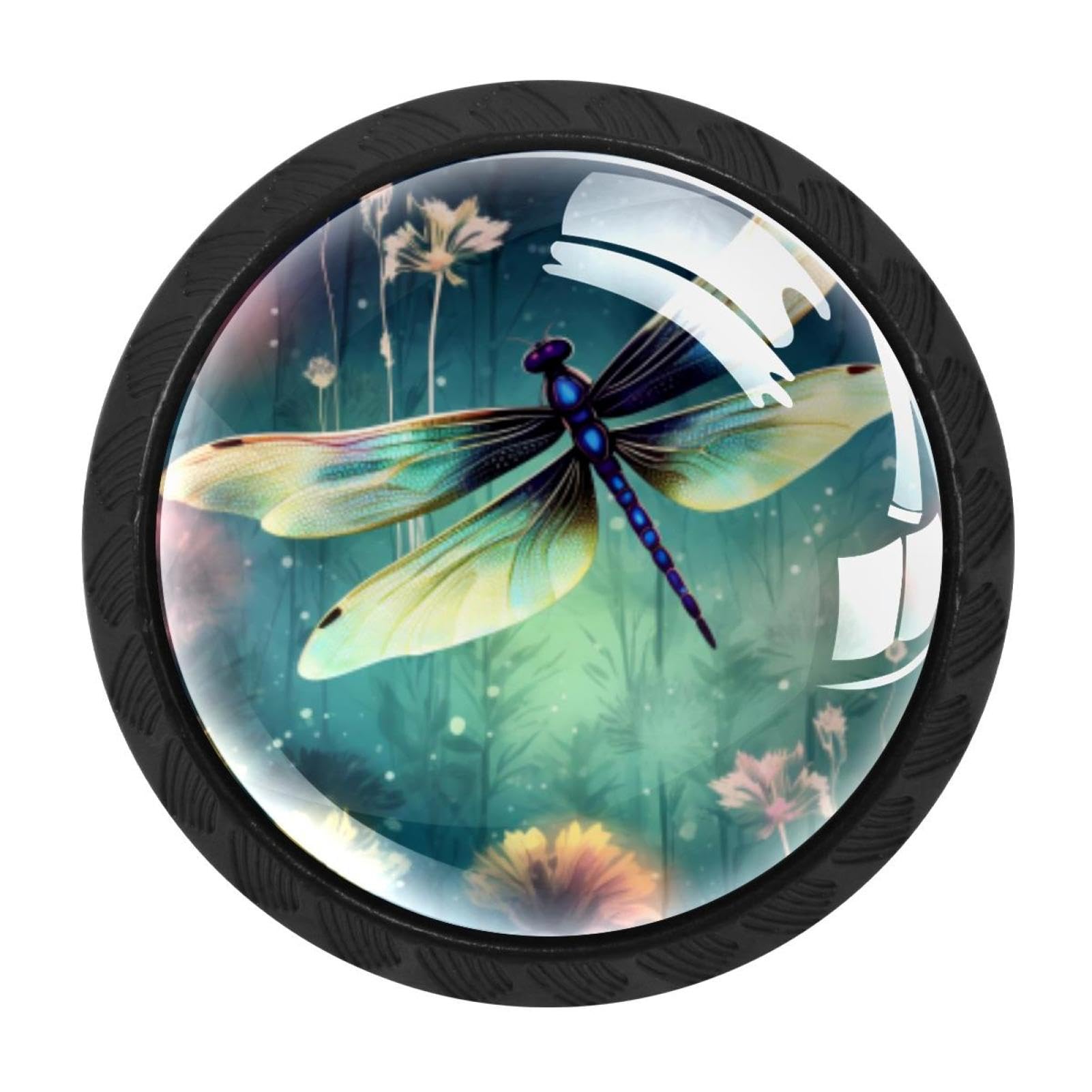 CHENZZZZ 4PCS Dragonfly Dresser Knob Round Glass Drawer Knobs Pulls Cabinet Handle for Home Kitchen Office Bathroom Wardrobe Cupboard