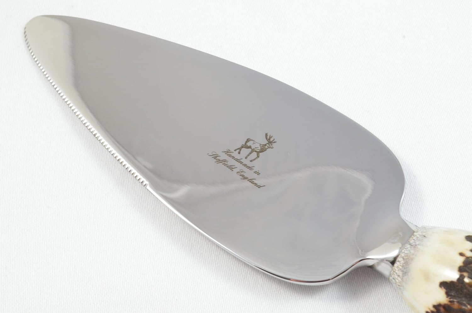 A Genuine Stag Antler Handled Pewter Capped Cake Knife & Server Set Made In Sheffield England