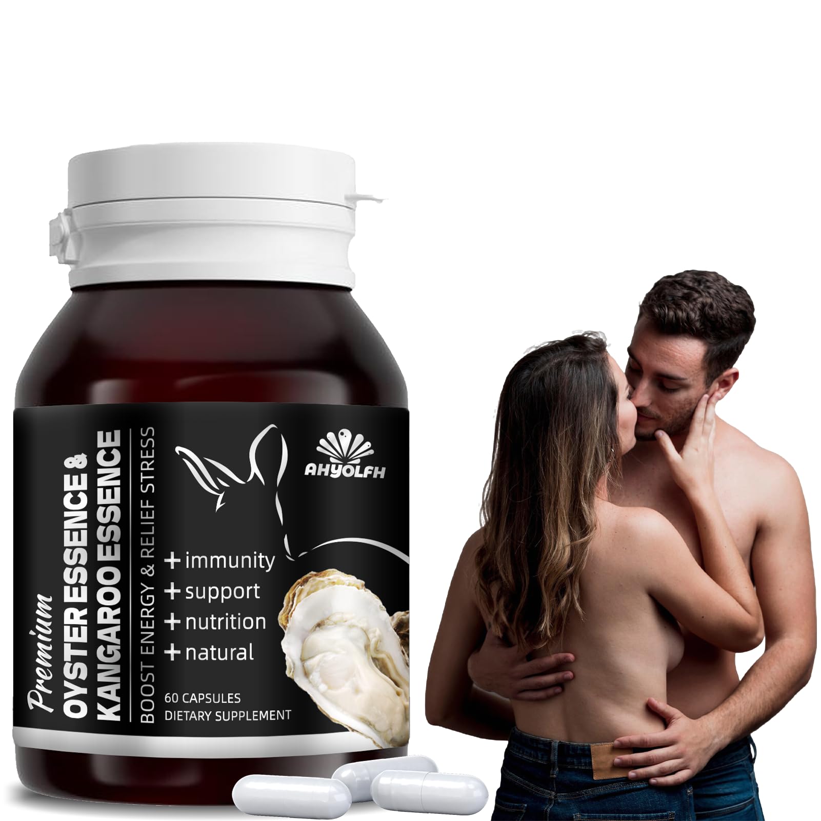 Oyster Essence and Kangaroo Essence, Oysters Extract Capsules with Zinc Powder, Oyster Extract, Help Immune System, Reproductive Systems & Bone Strength Health, 60 Capsules