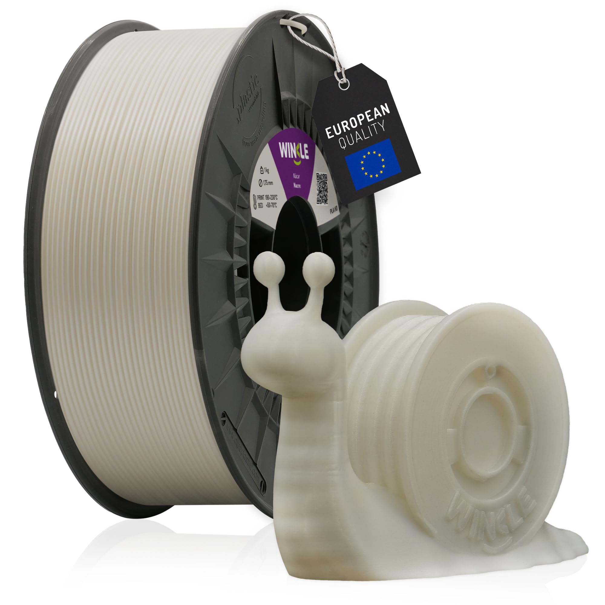 WINKLE PLA HD Filament 1.75mm Knochen Weiß, 1kg Spule, 3D Drucker Filament Kompatibel mit FDM Druckern, 3D-Druckmaterialien, Maßgenauigkeit +/- 0.05mm, Bioabbaubar Leicht zu Bedrucken